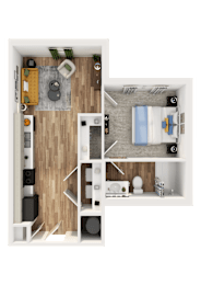 1Bedroom 1Bath Floor Plan at The SoHo Luxury Apartments, Raleigh, North Carolina
