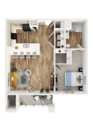 1Bedroom 1Bathroom Floor Plan at The SoHo Luxury Apartments, Raleigh