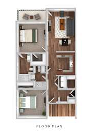A floor plan of a small apartment with a bedroom, living room, kitchen, and bathroom.