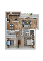 2 Bedroom Floorplan at Lexington on the Green, North Carolina, 27604