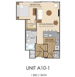 1 bed 1 bath A10 Floor Plan at Hidden Creek, Gaithersburg