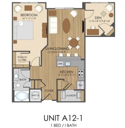 1 bed 1 bath A12 Floor Plan at Hidden Creek, Gaithersburg, Maryland