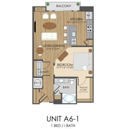 1 bed 1 bath A6 Floor Plan at Hidden Creek, Gaithersburg, MD