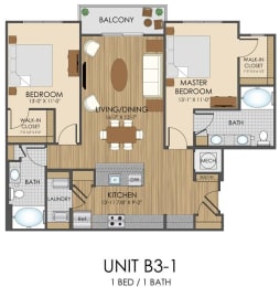 2 bed 2 bath B3 Floor Plan at Hidden Creek, Maryland, 20877