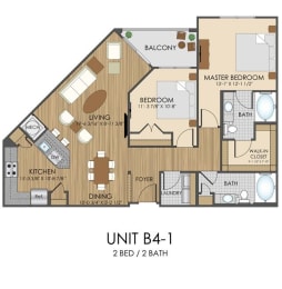 2 bed 2 bath B4 Floor Plan at Hidden Creek, Gaithersburg, 20877