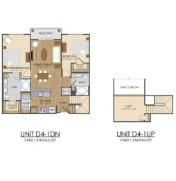2 bed 2 bath D4 Floor Plan at Hidden Creek, Gaithersburg, 20877