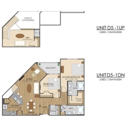 2 bed 2 bath D5 Floor Plan at Hidden Creek, Gaithersburg, MD