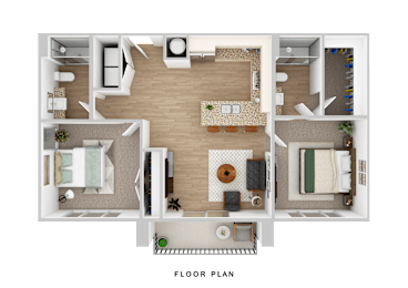 Two bedroom 3D floor plan layout at The Palms Apartments, Charleston, 29407