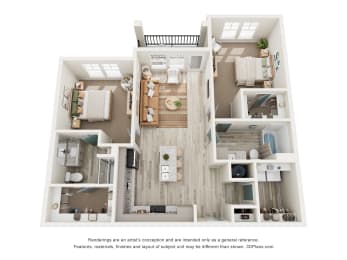 Two Bedroom Floor Plan at The Parker Leland, Leland, NC.