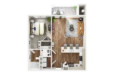 Onyx 3D One Bedroom One Bathroom Floorplan at The SoHo Luxury Apartments, Raleigh, NC 27603