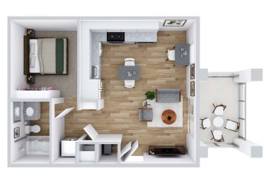 Studio Floor Plan with 490 Sq. Ft. at The Parker North Augusta, North Augusta, South Carolina.