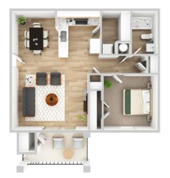 One Bedroom Floor Plan with 746 Sq. Ft. at The Parker North Augusta, North Augusta, SC, 29841