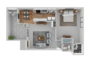 1Bd 1Bth Floor Plan at The Groves Apartments, Raleigh