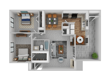 2Bd 1Bth Floor Plan at The Groves Apartments, Raleigh, North Carolina