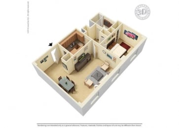 1 bed 1 bath floor plan at 500 Fifth Apartments, Tennessee, 37219