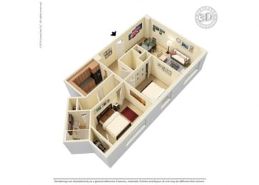 2 bed 1 bath floor plan at 500 Fifth Apartments, Nashville, TN, 37219