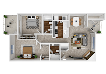 A detailed floor plan of a house showing all the rooms and their furnishings.