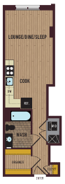 a floor plan of a bedroom with a bathroom and a closet