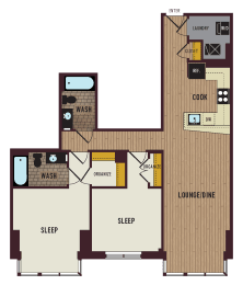 a floor plan of a home with a bedroom and a living room