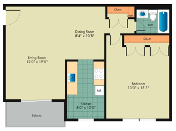 the blueprint of a floor plan of a unit with a bedroom and a living room
