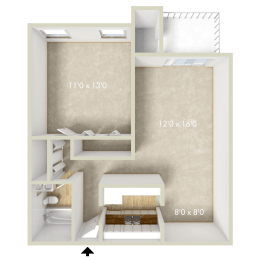  Floor Plan 1BR 1BA 728SQFT 80%
