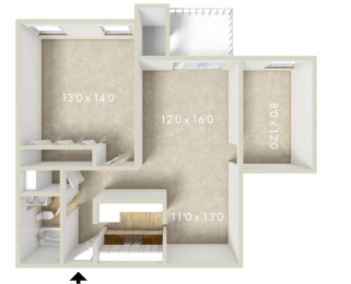  Floor Plan 1BR 1BA +Den 816SQFT 80%
