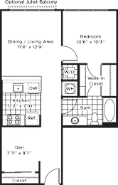  Floor Plan 1 Bedroom 1 Bath + Den - AD3 Affordable 60%