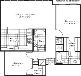 a floor plan of a house with a bedroom and a living room