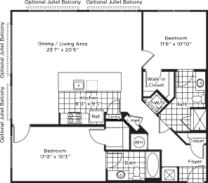 a floor plan of a bedroom apartment with a bathroom and a living room