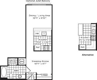  Floor Plan Studio 1 Bath - S2