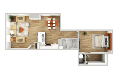 a floor plan of a house with a bedroom and a living room