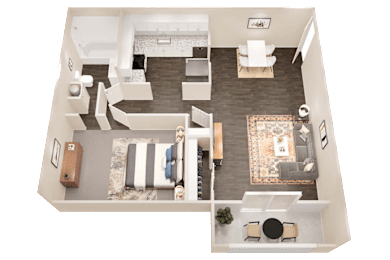 a 3d drawing of a bedroom with a living room