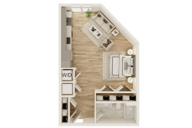 a floor plan of a small apartment with a bedroom and a bathroom