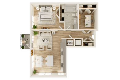 a 1 bedroom floor plan with a bathroom and a living room