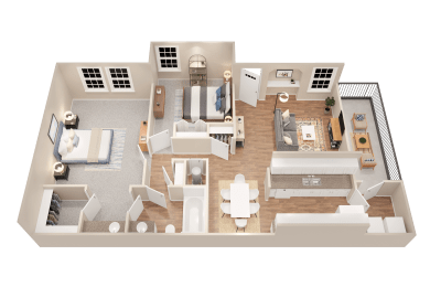 a 3d floor plan of a home with a bedroom and living room