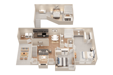 a 3d drawing of a floor plan of a house