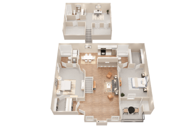 a 3d floor plan of a home with a bedroom and living room