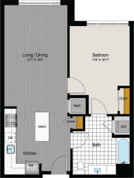 platform floor plan of a 1 story apartment with a bedroom and a bathroom