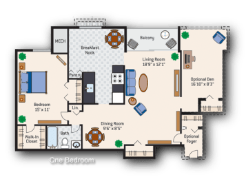 the evergreen floor plan of one bedroommask