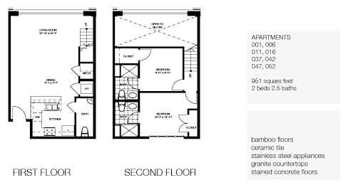 A diagram shows the layout of the first and second floors of an apartment complex.