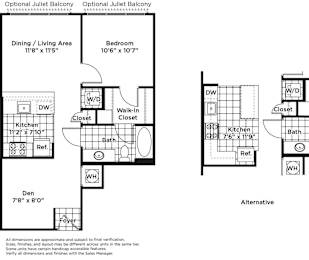  Floor Plan 1 Bedroom 1 Bath + Den - AD2 Affordable 60%