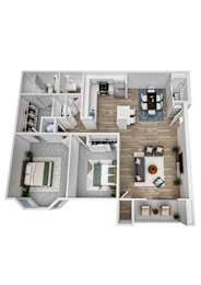 a 3d floor plan of a home with a bedroom and living room