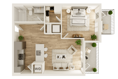 the aerial view of the 1st floor of the avalon with the living room