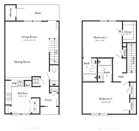 a floor plan of two different floors of a house