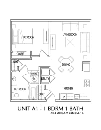 1 bedroom 2D Floorplan-Oleanders at Broadway