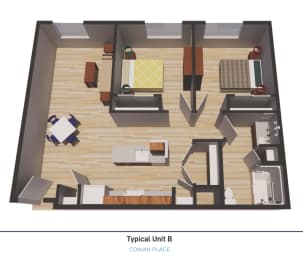 2 bedroom Type B, 3D Floorplan Rendering