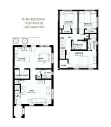 3 Bedroom 2.5 Bath Townhouse 2D Floorplan, West Park Apartments, Tulsa, OK