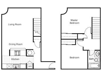 A floor plan of a home showing a living room, dining room, kitchen, and bedrooms.