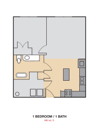 a floor plan of a room with a bed and a bathroom at Cedars at Carver Park