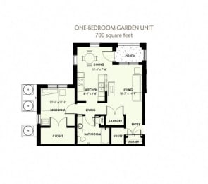 1 bedroom 1 bath 2D Floorplan, West Park Apartments, Tulsa, OK